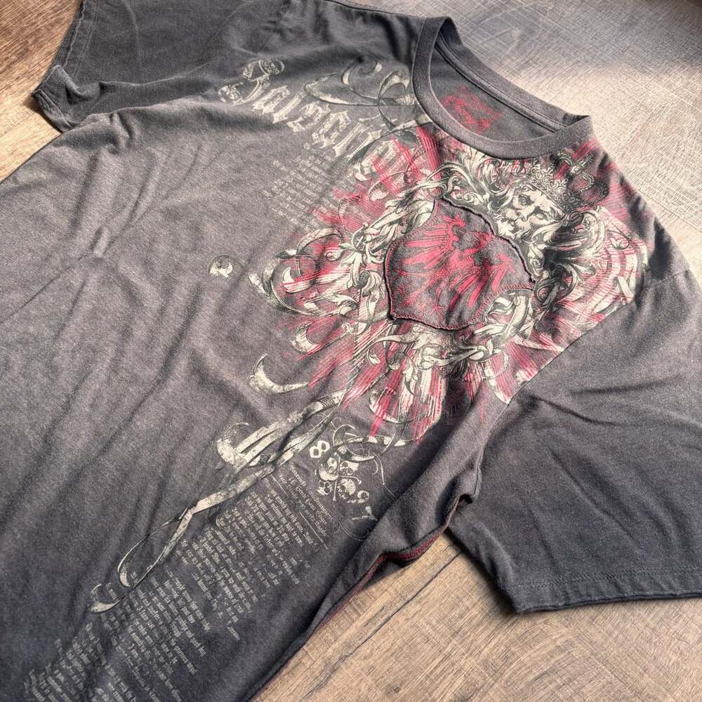 Salvage Graphic T-Shirt Size Large Dark Gray Y2K Grunge Shield Crest